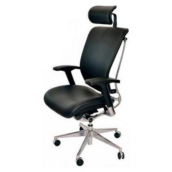 Эргономичное кресло SPL01 Черная кожа/черный пластик